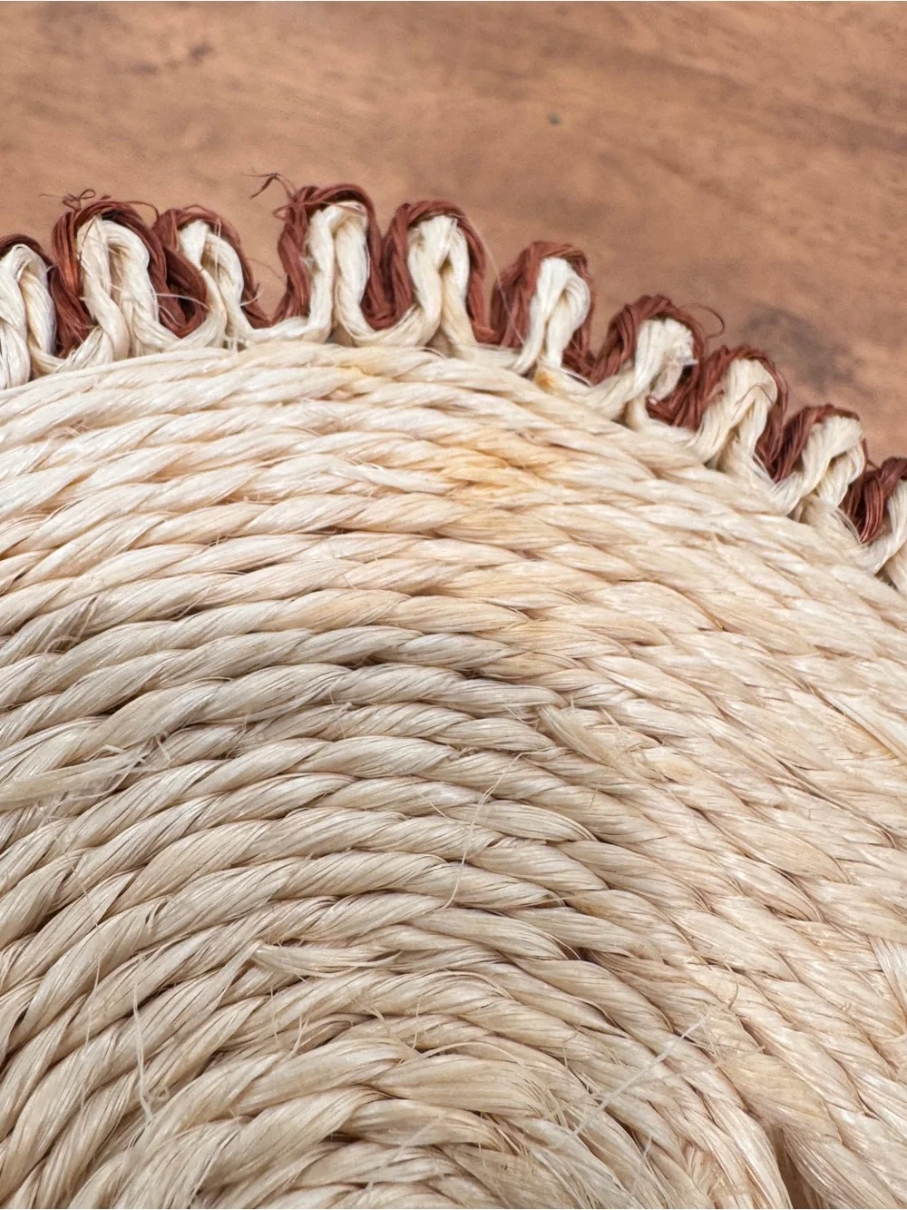 Handcrafted Natural Woven Coasters Set of 2 Oval Brown Scalloped Trim Neutral